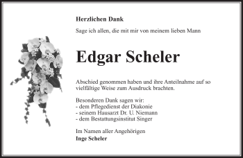 Traueranzeige von Edgar Scheler von Südthüringer Presse