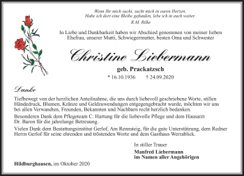Traueranzeige von Christine Liebermann von Südthüringer Presse