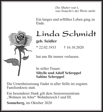 Traueranzeige von Linda Schmidt von Südthüringer Presse