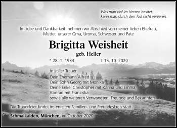 Traueranzeige von Brigitta Weisheit von Südthüringer Presse
