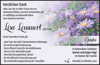 Traueranzeige von Lisa Lemmert von Südthüringer Presse