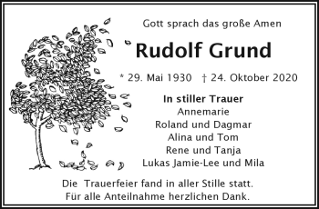 Traueranzeige von Rudolf Grund von Frankenpost