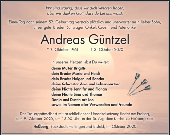 Traueranzeige von Andreas Günzel von Südthüringer Presse