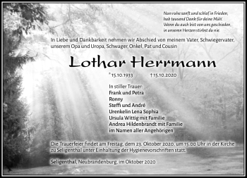 Traueranzeige von Lothar Herrmann von Südthüringer Presse