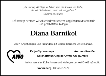 Traueranzeige von Diana Barnikol von Südthüringer Presse