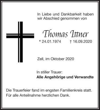 Traueranzeige von Thomas Ittner von Frankenpost