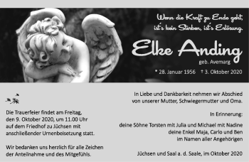 Traueranzeige von Elke Anding von Südthüringer Presse