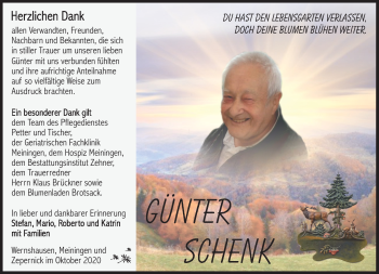 Traueranzeige von Günter Schenk von Südthüringer Presse