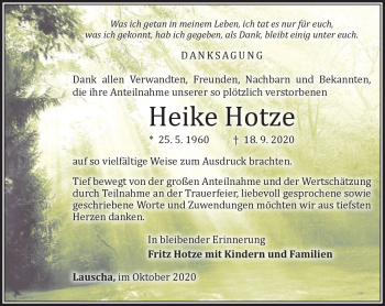 Traueranzeige von Heike Hotze von Südthüringer Presse