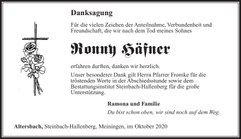 Traueranzeige von Ronny Häfner von Südthüringer Presse