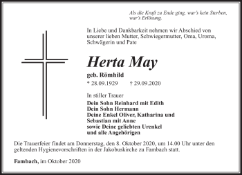 Traueranzeige von Herta May von Südthüringer Presse
