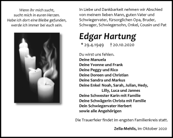 Traueranzeige von Edgar Hartung von Südthüringer Presse