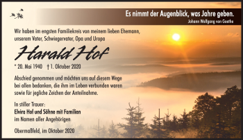 Traueranzeige von Harald Hof von Südthüringer Presse