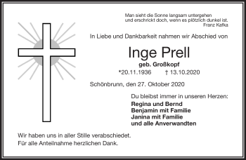 Traueranzeige von Inge Prell von Frankenpost