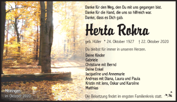 Traueranzeige von Herta Rohra von Südthüringer Presse
