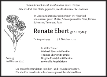 Traueranzeige von Renate Ebert von Südthüringer Presse