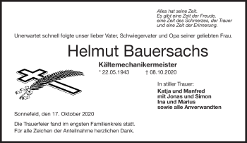 Traueranzeige von Helmut Bauersachs von Neue Presse Coburg