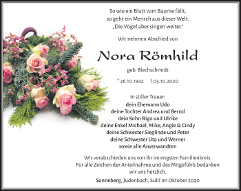 Traueranzeige von Nora Römhild von Südthüringer Presse