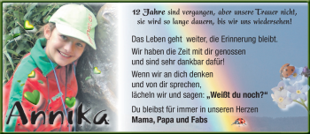 Traueranzeige von Annika  von Neue Presse Coburg