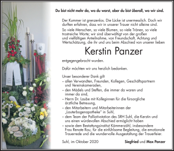 Traueranzeige von Kerstin Panzer von Südthüringer Presse