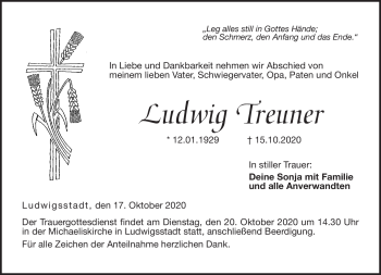 Traueranzeige von Ludwig Treuner von Neue Presse Coburg