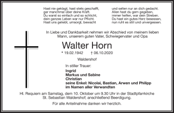 Traueranzeige von Walter Horn von Frankenpost