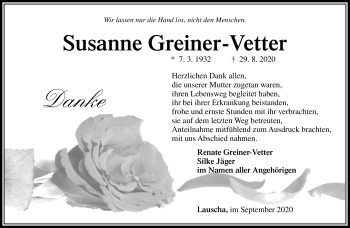 Traueranzeige von Susanne Greiner-Vetter von Südthüringer Presse