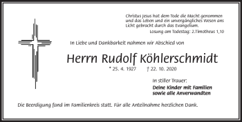Traueranzeige von Rudolf Köhlerschmidt von Frankenpost