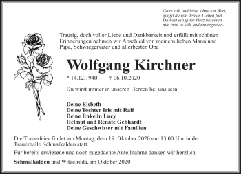 Traueranzeige von Wolfgang Kirchner von Südthüringer Presse
