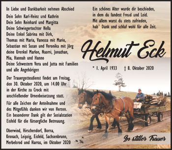 Traueranzeige von Helmut Eck von Südthüringer Presse