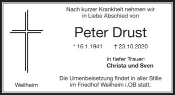 Traueranzeige von Peter Drust von Frankenpost