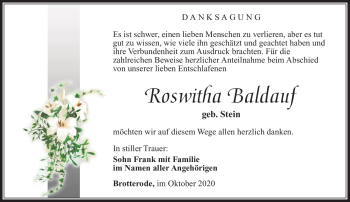 Traueranzeige von Roswitha Baldauf von Südthüringer Presse
