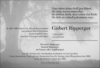 Traueranzeige von Gisbert Ripperger von Südthüringer Presse