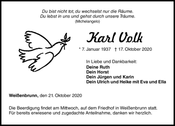 Traueranzeige von Karl Volk von Neue Presse Coburg
