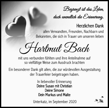 Traueranzeige von Hartmut Bach von Südthüringer Presse
