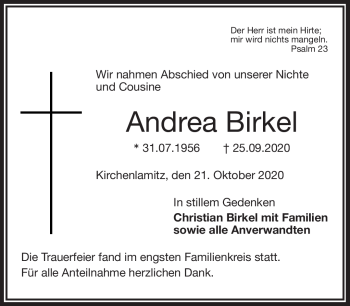 Traueranzeige von Andrea Birkel von Frankenpost