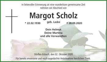 Traueranzeige von Margot Scholz von Neue Presse Coburg
