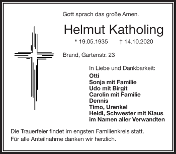 Traueranzeige von Helmut Katholig von Frankenpost