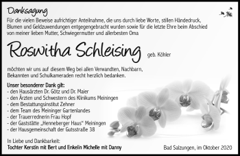 Traueranzeige von Roswitha Schleising von Südthüringer Presse