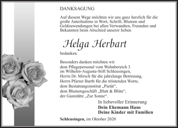 Traueranzeige von Helga Herbart von Südthüringer Presse
