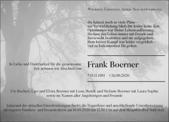 Traueranzeige von Frank Boerner von Südthüringer Presse