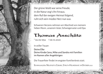 Traueranzeige von Thomas Anschütz von Südthüringer Presse