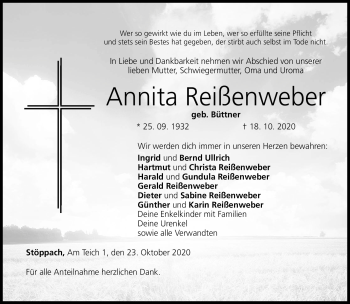 Traueranzeige von Annita Reißenweber von Neue Presse Coburg