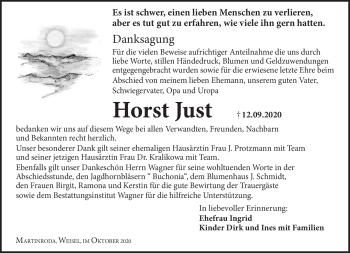 Traueranzeige von Horst Just von Südthüringer Presse