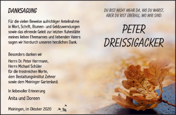 Traueranzeige von Peter Dreißigacker von Südthüringer Presse