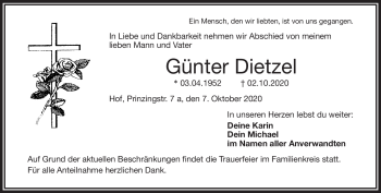 Traueranzeige von Günter Dietzel von Frankenpost