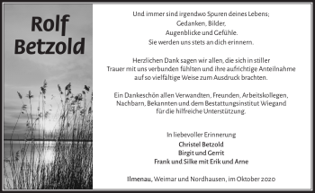 Traueranzeige von Rolf Betzold von Südthüringer Presse