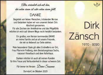 Traueranzeige von Dirk Zänsch von Südthüringer Presse