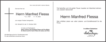 Traueranzeige von Manfred Flessa von Frankenpost