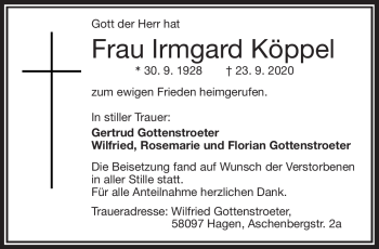 Traueranzeige von Irmgard Köppel von Frankenpost